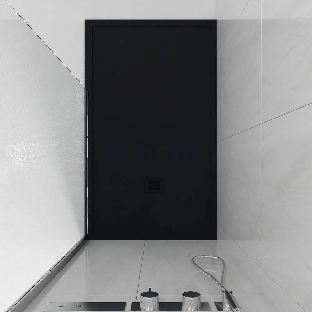 ABSOLUTE Piatto doccia con cornice in resina nera – texture ardesia – antibatterico e antiscivolo. Colori da scegliere.