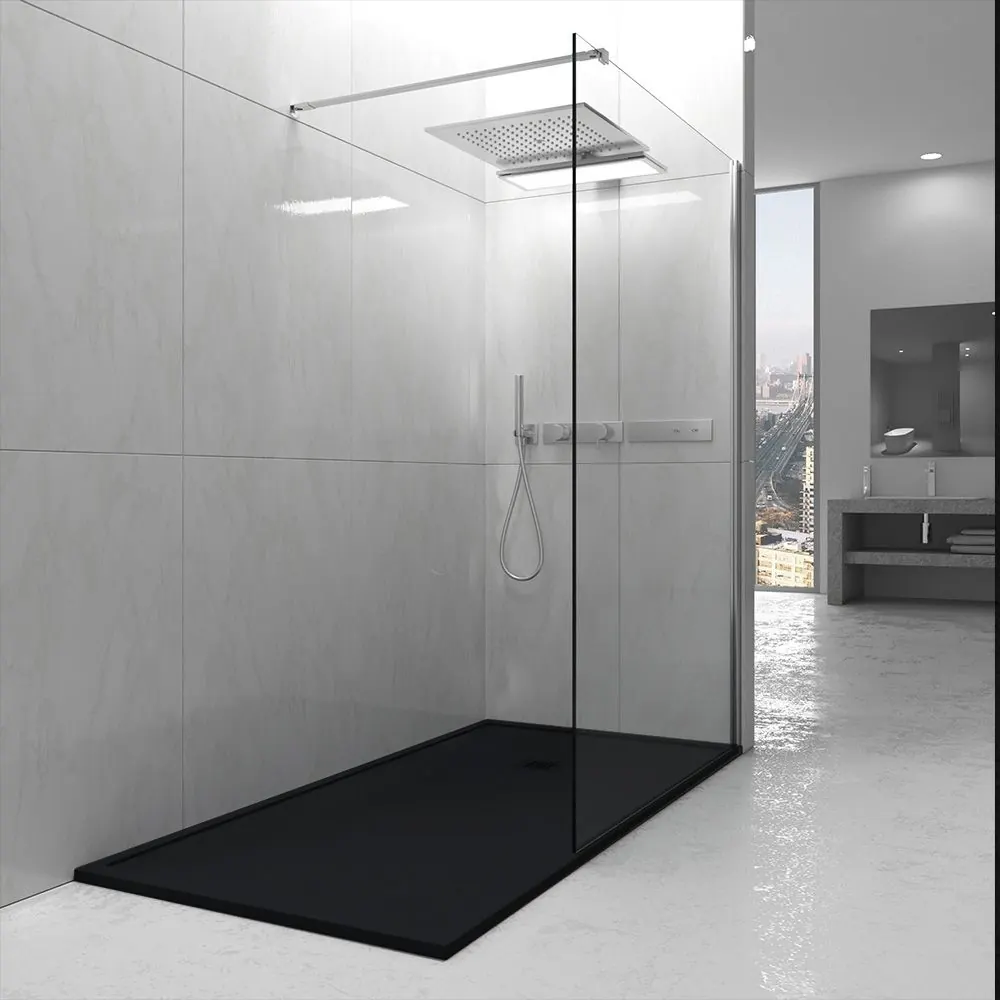 ABSOLUTE Piatto doccia con cornice in resina nera – texture ardesia – antibatterico e antiscivolo. Colori da scegliere. - immagine 3