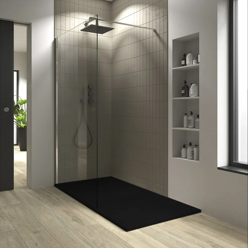 Piatto doccia IN PLASTER nero – colori a scelta – texture ardesia – antibatterico e antiscivolo. griglia nascosta - immagine 3