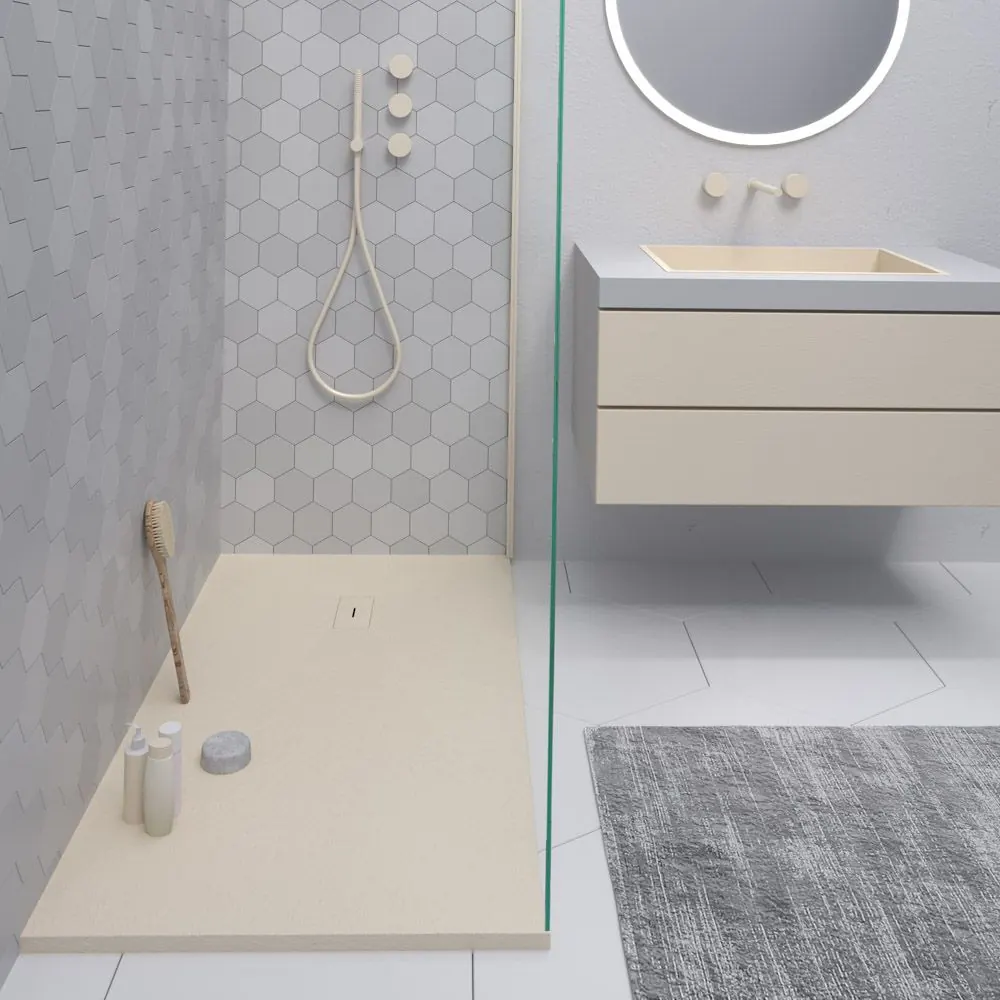 Piatto doccia in resina AGAPE Crema e altri colori esclusivi – con texture ardesia – antibatterico e antiscivolo - immagine 3