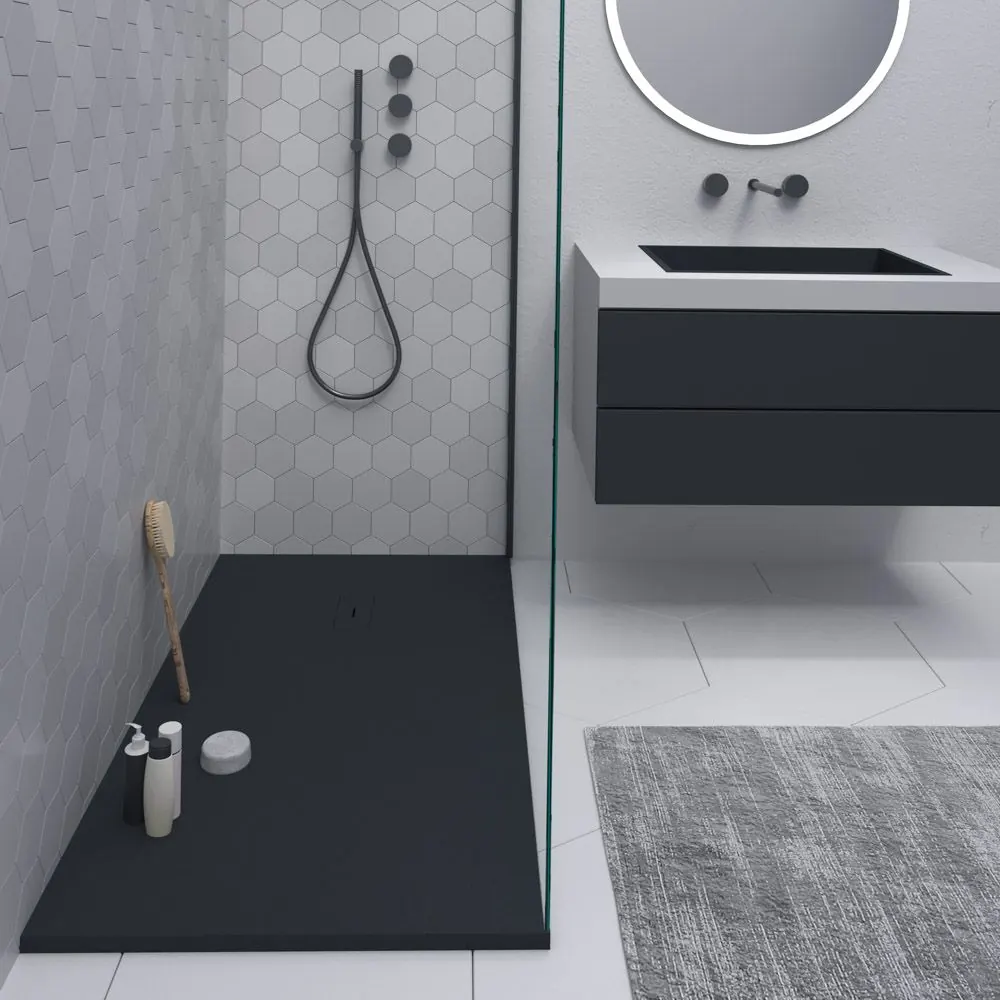 Piatto doccia AGAPE in resina grafite e altri colori esclusivi – con texture ardesia – antibatterico e antiscivolo - immagine 2