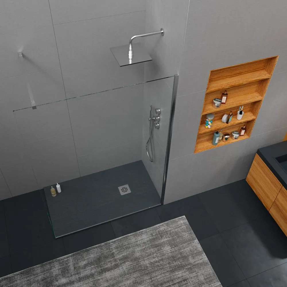Piatto doccia in resina ONE Grigio Antracite RAL 7016 e altri colori con texture ardesia antibatterica e antiscivolo. griglia in acciaio inox - immagine 2