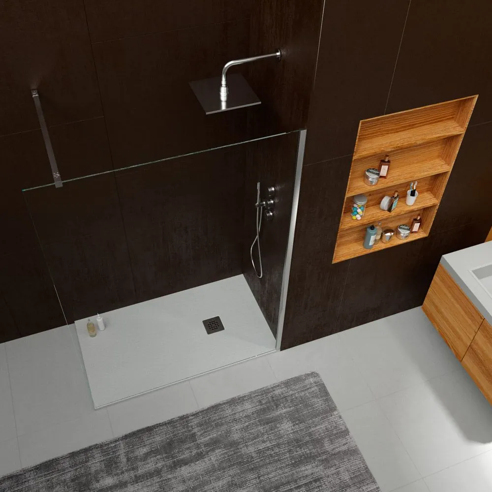 Piatto doccia in resina ONE Arena RAL 7035 e altri colori esclusivi con texture ardesia antibatterica e antiscivolo. griglia in acciaio inox - immagine 2