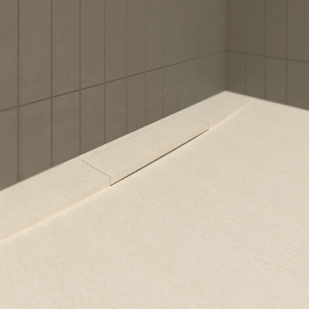 PLASTER Piatto doccia in resina crema – colori a scelta – texture ardesia – antibatterico e antiscivolo. griglia nascosta - immagine 3