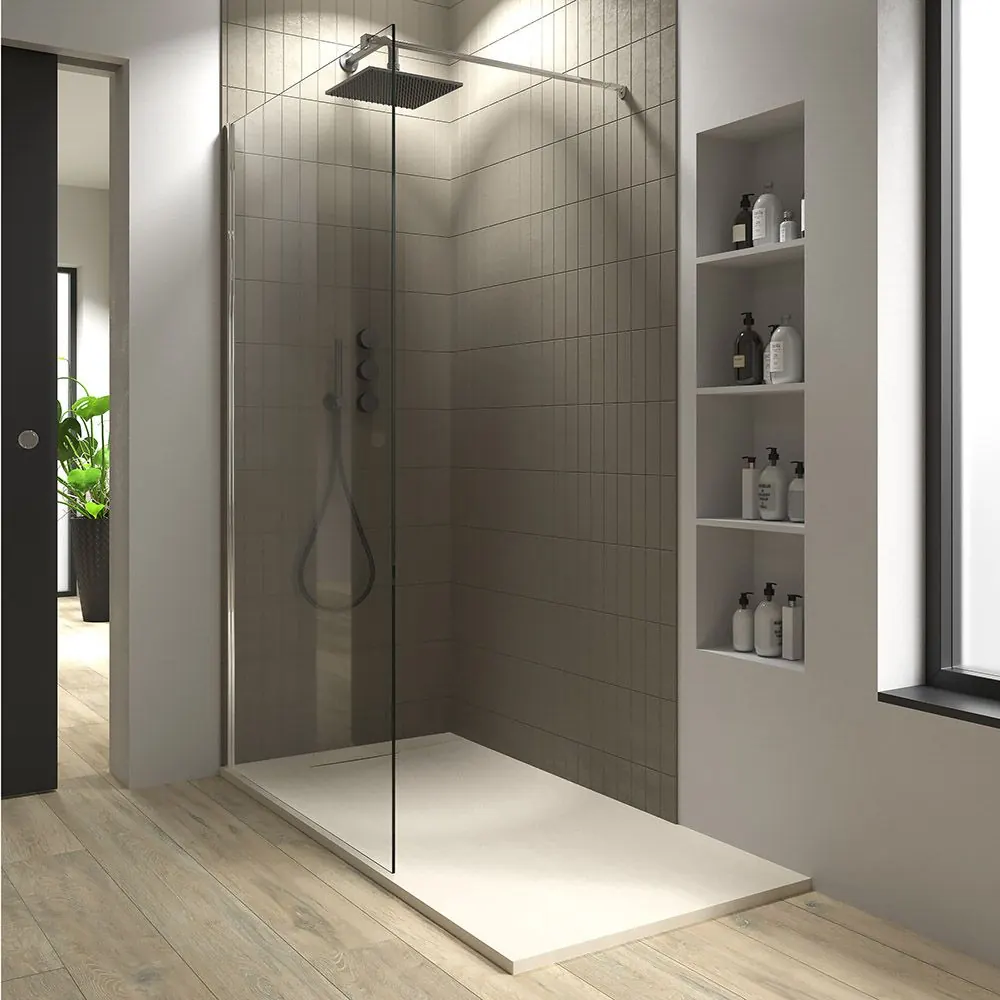 PLASTER Piatto doccia in resina crema – colori a scelta – texture ardesia – antibatterico e antiscivolo. griglia nascosta - immagine 4