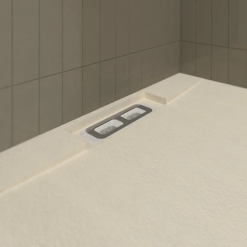 PLASTER Piatto doccia in resina crema – colori a scelta – texture ardesia – antibatterico e antiscivolo. griglia nascosta - immagine 2