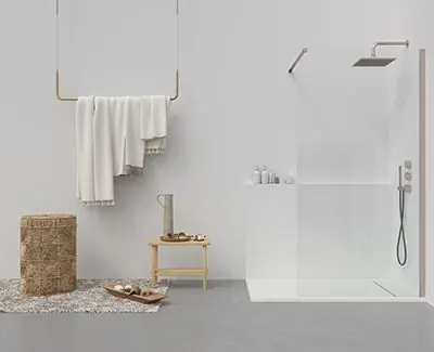 Parete doccia fissa Profilo ZEN Rose Gold - Vetro 8 MM con trattamento anticalcare incluso - Braccio di fissaggio in acciaio inox. estensibile - immagine 4
