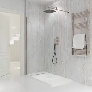 Parete doccia fissa Profilo ZEN Rose Gold - Vetro 8 MM con trattamento anticalcare incluso - Braccio di fissaggio in acciaio inox. estensibile
