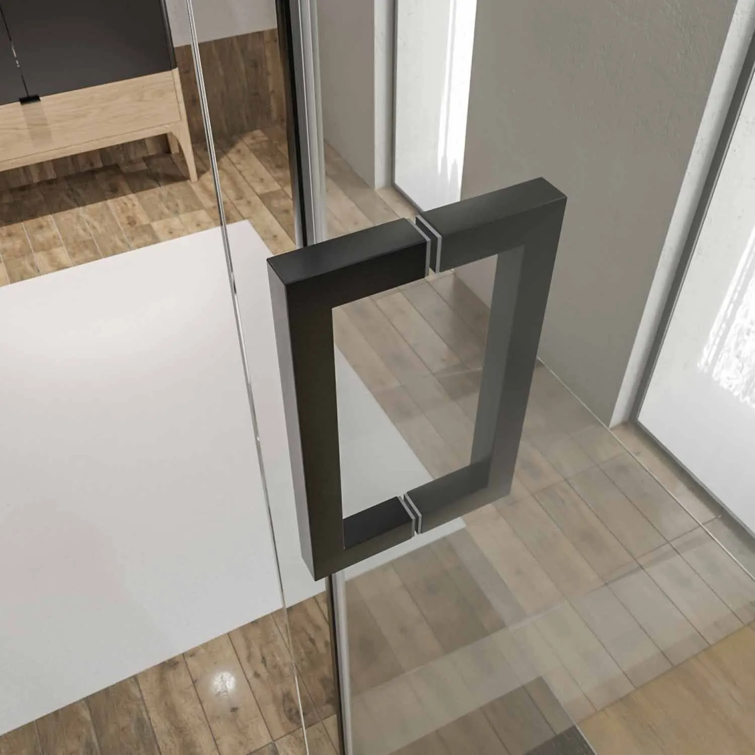 Parete doccia TECH HIGH rettangolare a soffitto 1 fissa – 1 anta scorrevole + 1 vetro fisso da 8 mm. Finitura ACCIAIO INOX NERO OPACO - immagine 3