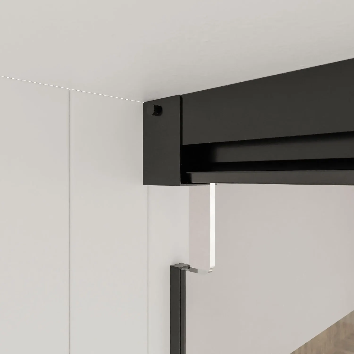 Parete doccia TECH HIGH rettangolare a soffitto 1 fissa – 1 anta scorrevole + 1 vetro fisso da 8 mm. Finitura ACCIAIO INOX NERO OPACO - immagine 4