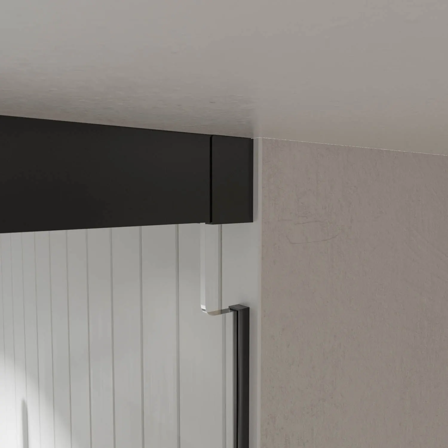 Parete doccia TECH HIGH rettangolare a soffitto 1 fissa – 1 anta scorrevole + 1 vetro fisso da 8 mm. Finitura ACCIAIO INOX NERO OPACO - immagine 6