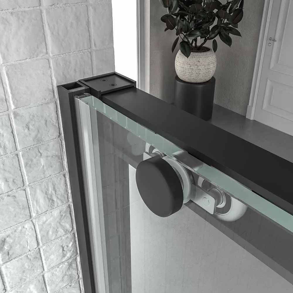 Parete doccia NEXO frontale 1 fissa – 1 anta scorrevole Profilo MINIMALIST Nero opaco - immagine 4