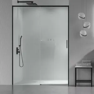 Parete doccia NEXO frontale 1 fissa – 1 anta scorrevole Profilo MINIMALIST Nero opaco