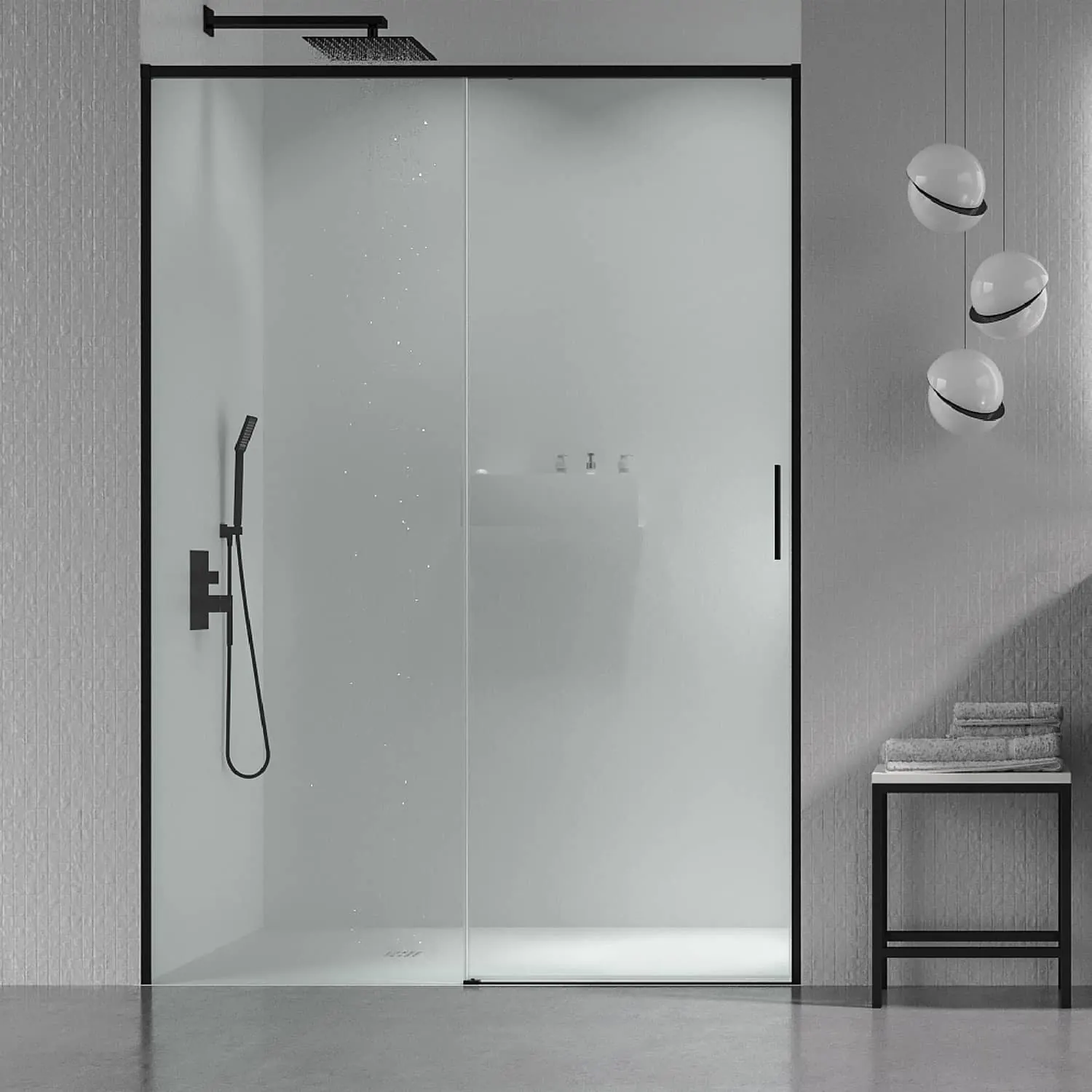Parete doccia NEXO frontale 1 fissa – 1 anta scorrevole Profilo MINIMALIST Nero opaco