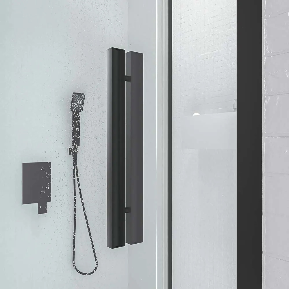 Parete doccia NEXO frontale 1 fissa – 1 anta scorrevole Profilo MINIMALIST Nero opaco - immagine 3