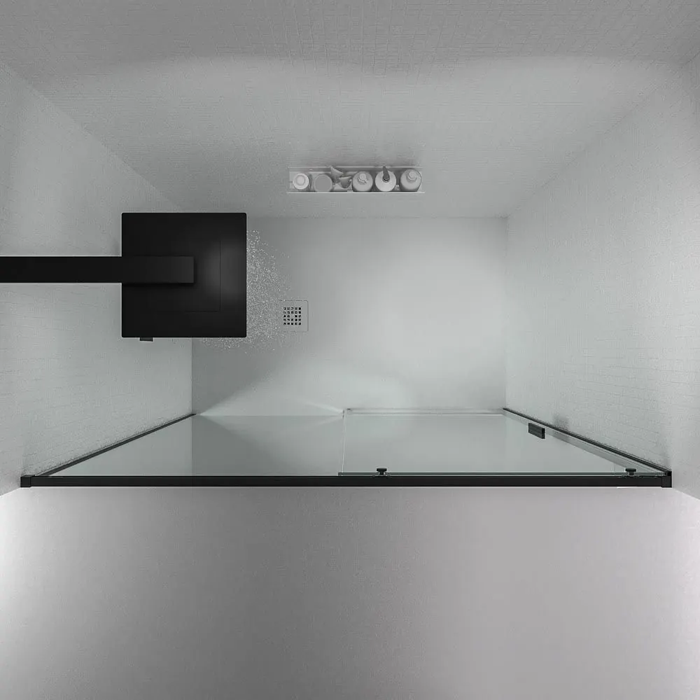 Parete doccia NEXO frontale 1 fissa – 1 anta scorrevole Profilo MINIMALIST Nero opaco - immagine 2