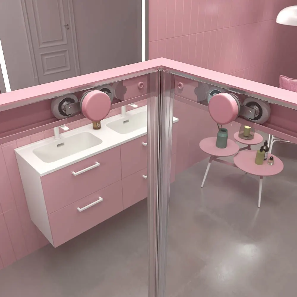 NEXO parete doccia quadrata apertura angolare 2 ante fisse-2 scorrevoli finitura PALO PINK - immagine 7