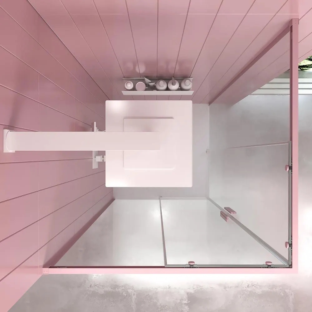 NEXO parete doccia quadrata apertura angolare 2 ante fisse-2 scorrevoli finitura PALO PINK - immagine 2