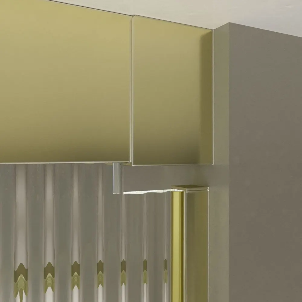 Box doccia TECH HIGH 1 frontale fisso – 1 anta scorrevole vetro 8 mm fissata al soffitto. ACCIAIO INOSSIDABILE Oro opaco - immagine 2