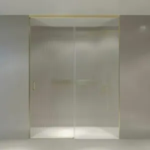Box doccia TECH HIGH 1 frontale fisso – 1 anta scorrevole vetro 8 mm fissata al soffitto. ACCIAIO INOSSIDABILE Oro opaco