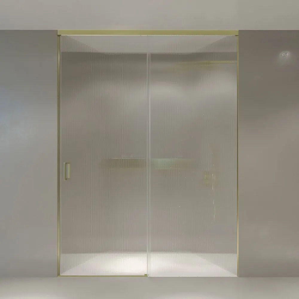 Box doccia TECH HIGH 1 frontale fisso – 1 anta scorrevole vetro 8 mm fissata al soffitto. ACCIAIO INOSSIDABILE Oro opaco