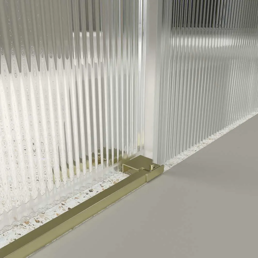 Box doccia TECH HIGH 1 frontale fisso – 1 anta scorrevole vetro 8 mm fissata al soffitto. ACCIAIO INOSSIDABILE Oro opaco - immagine 5