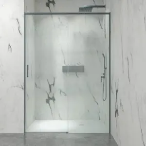 NEXO parete doccia frontale 1 fissa – 1 anta scorrevole Profilo MINIMALISTA finitura GRAFITE