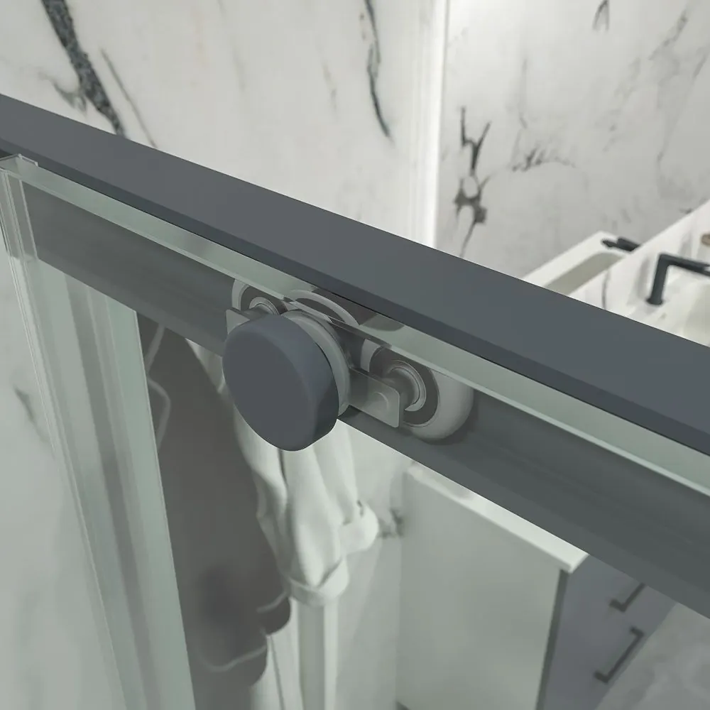 NEXO parete doccia frontale 1 fissa – 1 anta scorrevole Profilo MINIMALISTA finitura GRAFITE - immagine 3