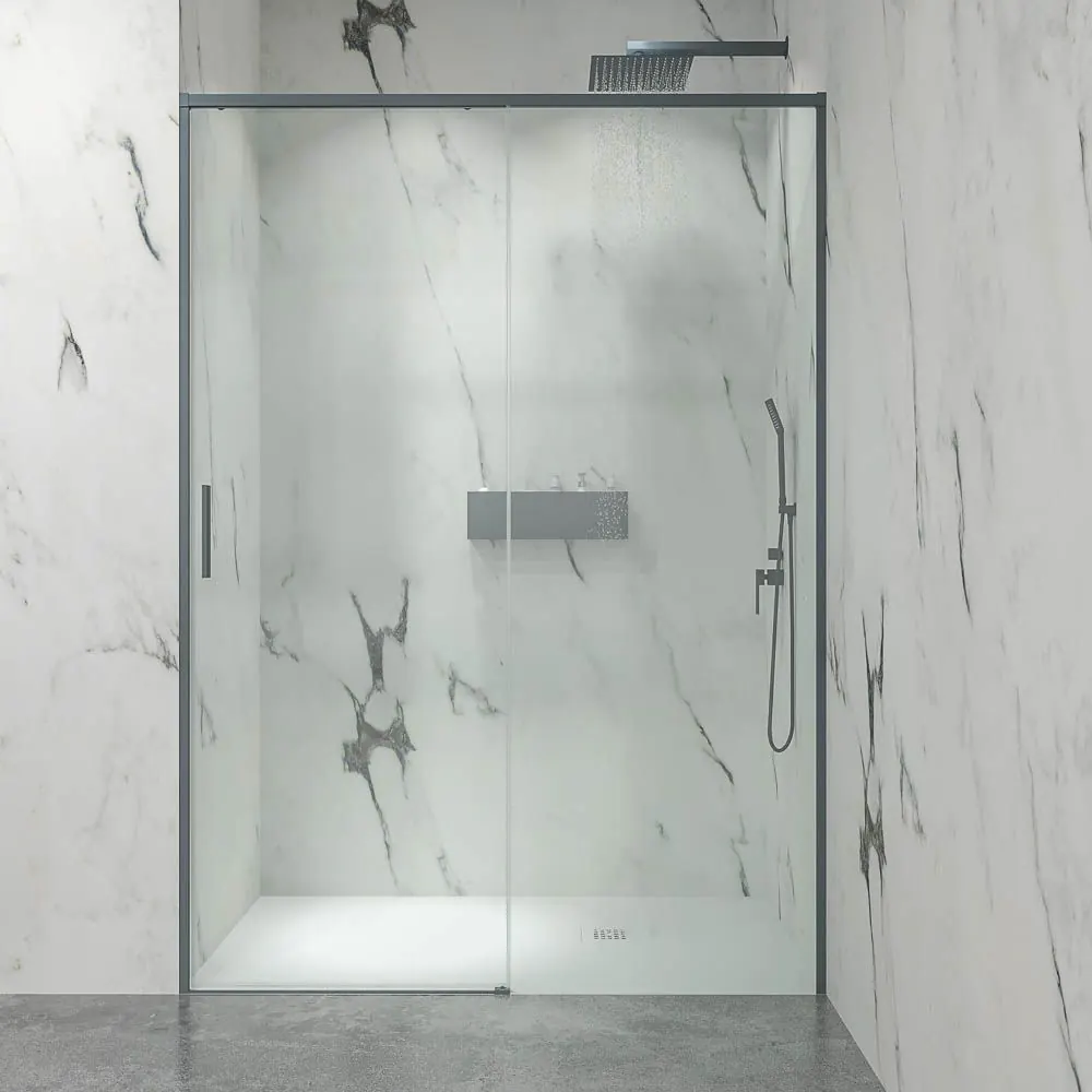 NEXO parete doccia frontale 1 fissa – 1 anta scorrevole Profilo MINIMALISTA finitura GRAFITE