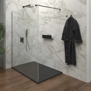 Parete doccia fissa profilo in acciaio inox ZEN MATT BLACK – vetro 10 MM con trattamento anticalcare incluso