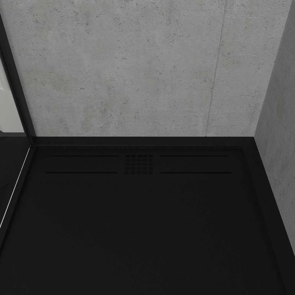 Piatto doccia intelaiato in resina URBAN CROME Texture ardesia nera antibatterica e antiscivolo. Colori da scegliere. griglia nascosta