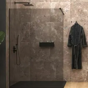Parete doccia fissa profilo inox ZEN MATT BLACK – 10 MM Parsol GREY vetro con trattamento anticalcare incluso