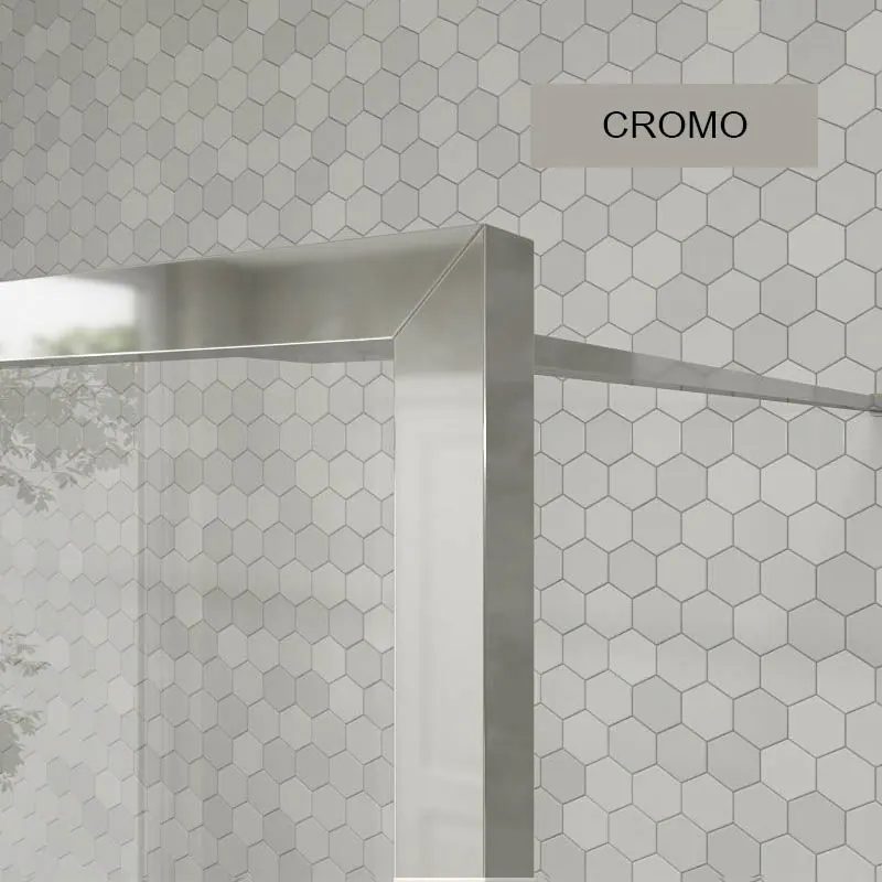Parete doccia fissa su misura LINE con profili intelaiati 2 corpi – Vetro 4 MM con trattamento anticalcare incluso- Braccio di fissaggio in acciaio inox. - immagine 7