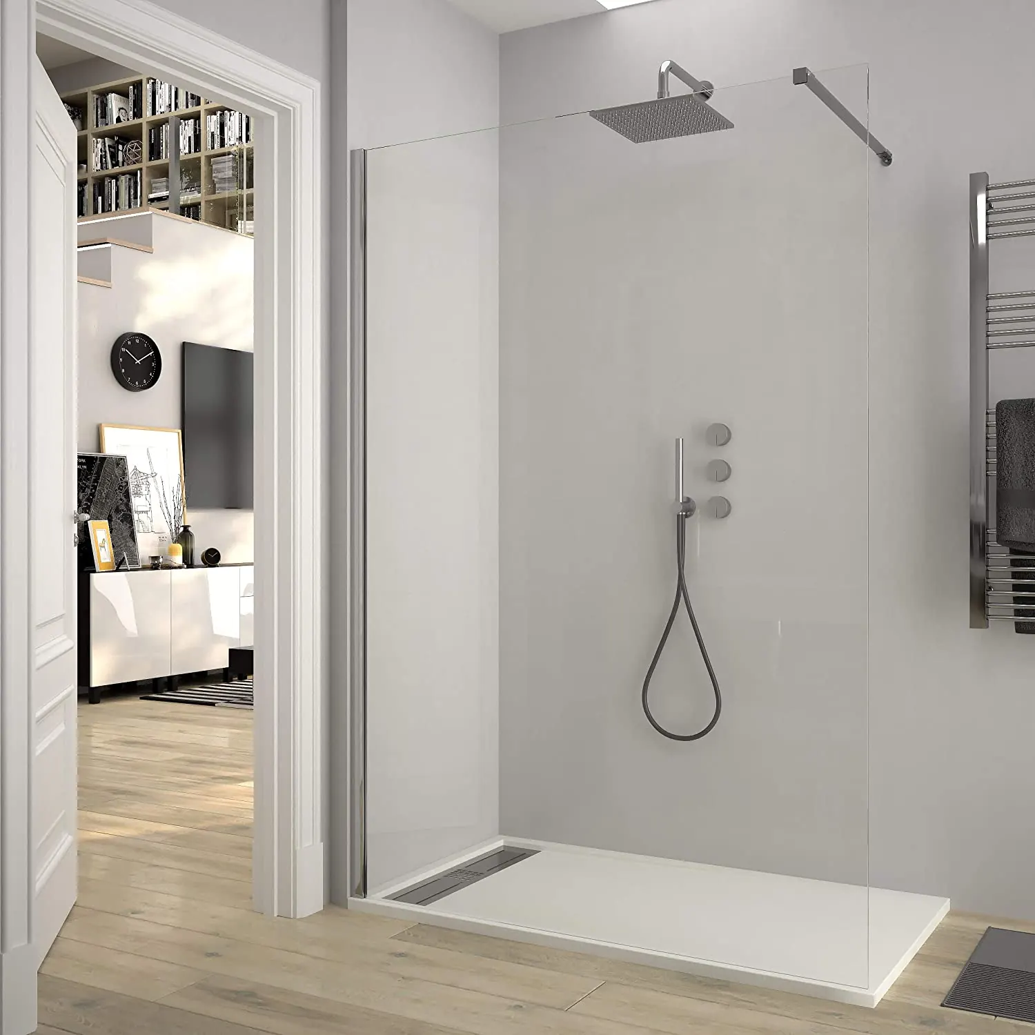 Parete doccia fissa ZEN Profilo cromato - Vetro 8 MM con trattamento anticalcare incluso - Braccio di fissaggio in acciaio inox. estensibile