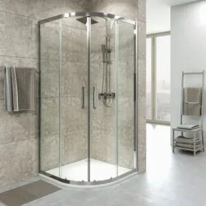 FRAME parete doccia semicircolare 2 fisse-2 ante scorrevoli in vetro trasparente. Con trattamento anticalcare. Finitura CROMO LUMINOSO