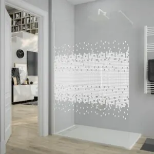 Parete doccia fissa ZEN con SERIGRAFIA. Con trattamento anticalcare. Finitura bianco opaco