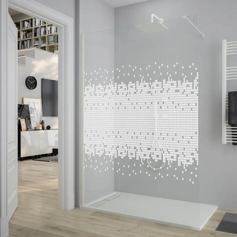 Parete doccia fissa ZEN con SERIGRAFIA. Con trattamento anticalcare. Finitura bianco opaco