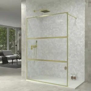 Parete doccia fissa su misura LINEA L con profili intelaiati 3 corpi - Vetro 4 MM con trattamento anticalcare incluso - Braccio di fissaggio in acciaio inox