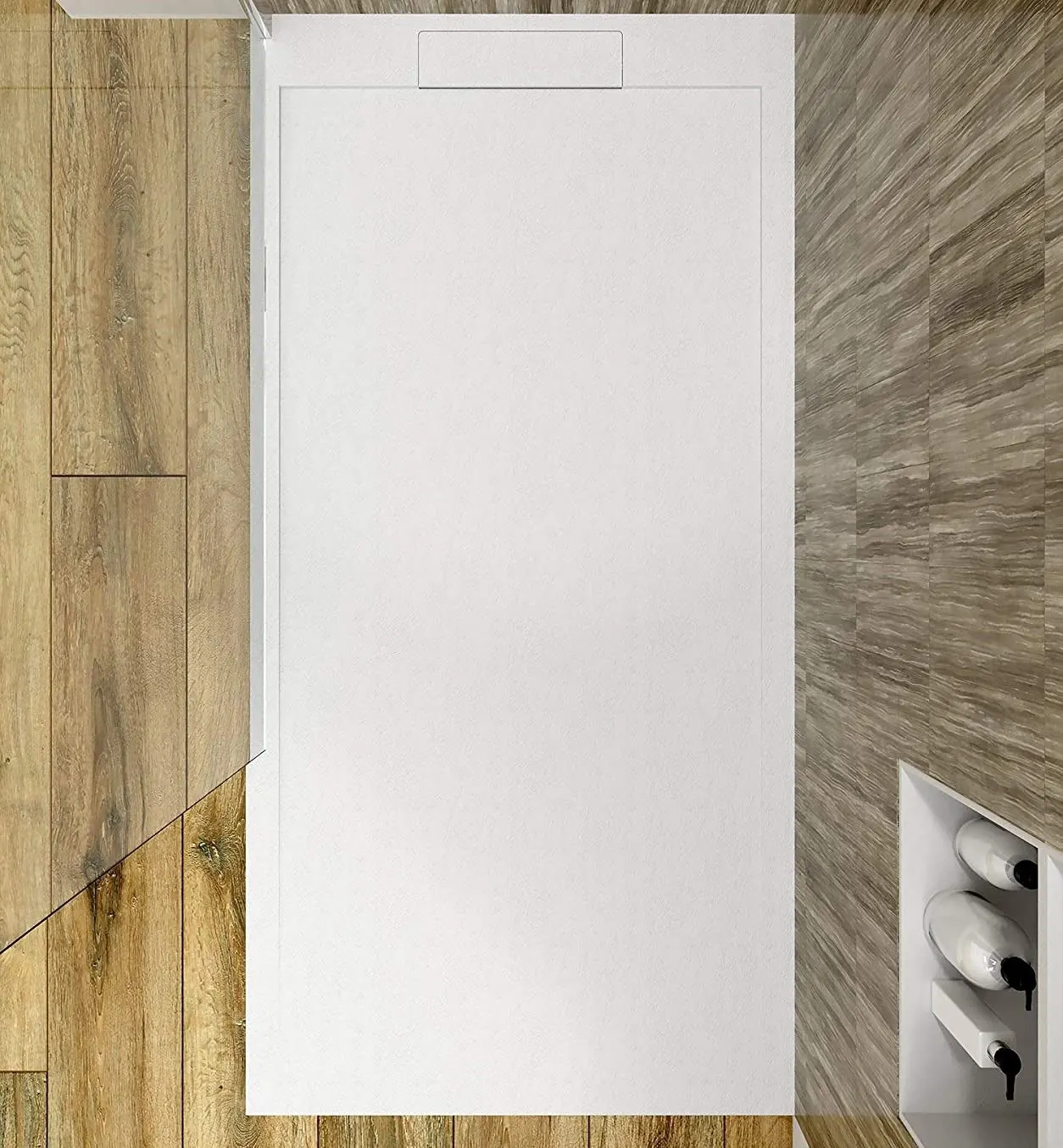 SYSTEM Piatto doccia in resina con cornice bianca – colori a scelta – texture ardesia – antibatterico e antiscivolo
