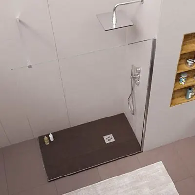 Piatto doccia in resina ONE Brown RAL 8017 e altri colori esclusivi con texture ardesia antibatterica e antiscivolo. griglia in acciaio inox - immagine 2