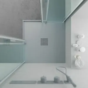 Piatto doccia QUADRO in resina Grigio Cemento – colori a scelta – texture ardesia – antibatterico e antiscivolo. Griglia termolaccata