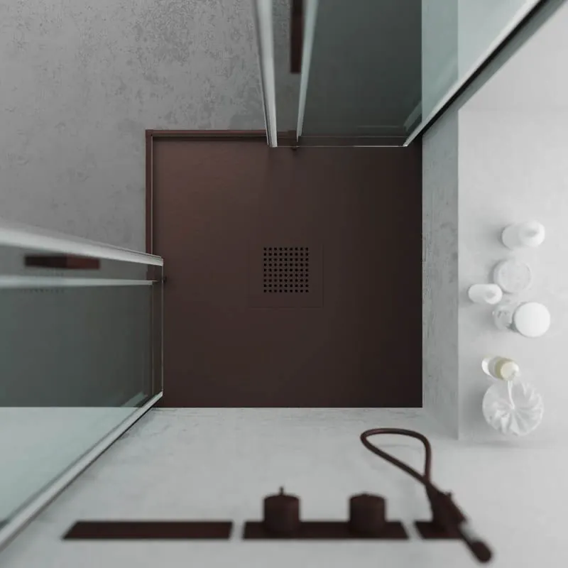 QUADRO Piatto doccia in resina marrone – Colori a scelta, texture ardesia antibatterica e antiscivolo. Griglia termolaccata
