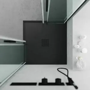 QUADRO Piatto doccia in resina nera – colori a scelta – texture ardesia – antibatterico e antiscivolo. Griglia termolaccata
