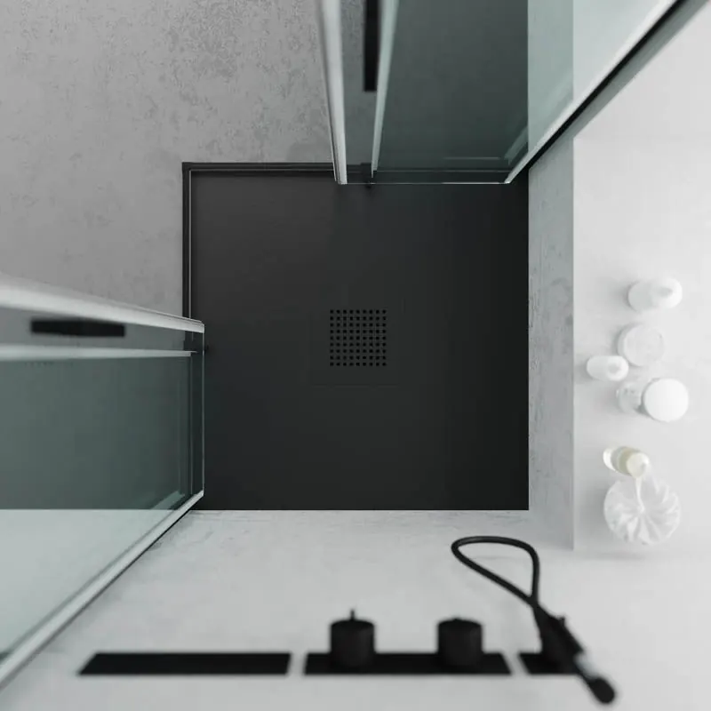 QUADRO Piatto doccia in resina nera – colori a scelta – texture ardesia – antibatterico e antiscivolo. Griglia termolaccata