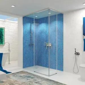 TECH HIGH parete doccia rettangolare 2 fisse – 2 ante scorrevoli in vetro ACCIAIO INOX da 8 mm realizzate a soffitto