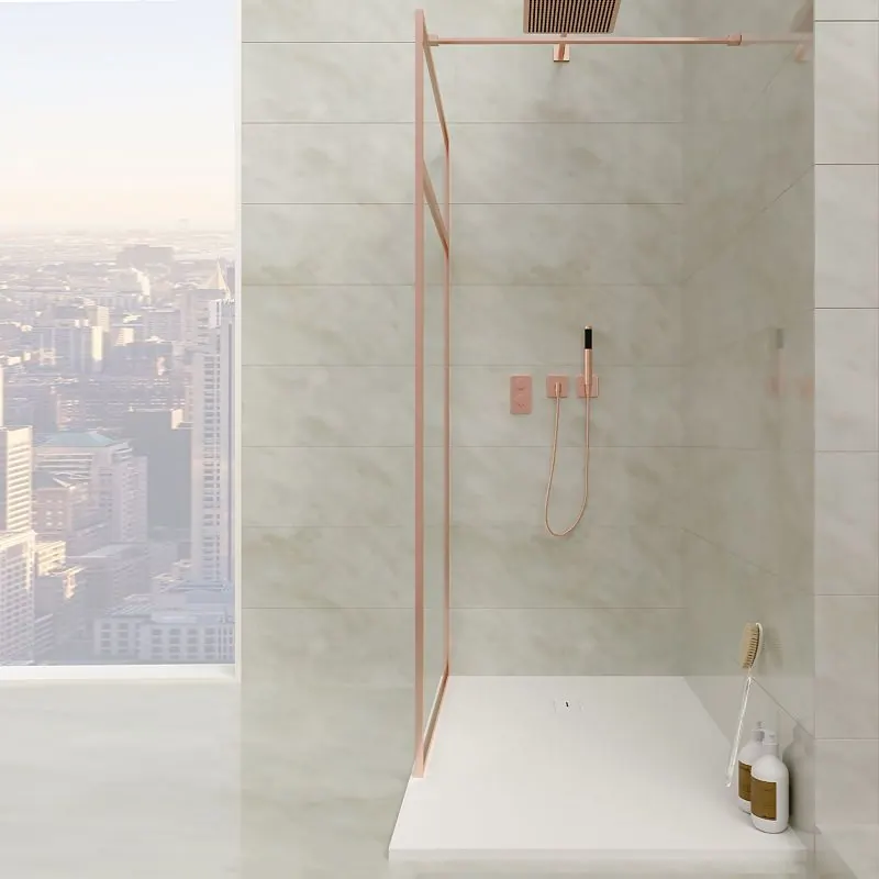 Parete doccia fissa su misura LINE con profili intelaiati 2 corpi - Vetro 4 MM con trattamento anticalcare incluso - Braccio di fissaggio in acciaio inox - immagine 3