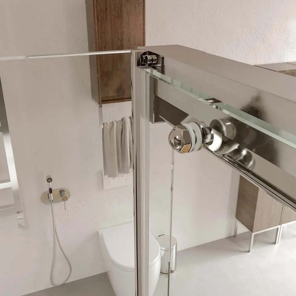 TECH STEEL box doccia rettangolare 1 fisso – 1 anta scorrevole + 1 fisso vetro 8 mm. ACCIAIO INOSSIDABILE - immagine 6