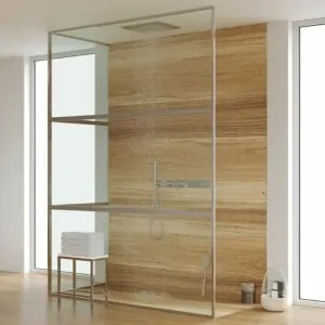 LINE XL Apparecchio doccia a soffitto con profili intelaiati a 3 sezioni – Vetro 4 MM con trattamento anticalcare incluso- Braccio di fissaggio in acciaio inox