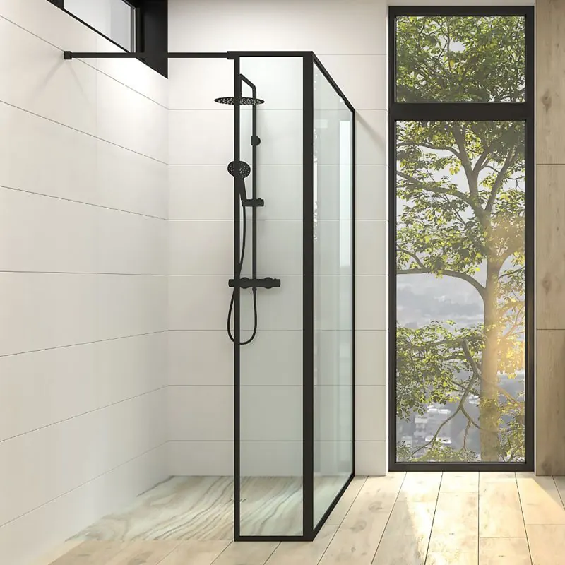 Parete doccia fissa su misura LINE con profili extra intelaiati 2 corpi - Vetro 4 MM con trattamento anticalcare incluso - Braccio di fissaggio in acciaio inox - immagine 2