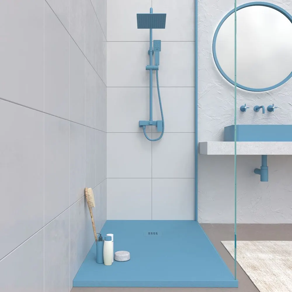 CLOE Piatto doccia in resina Opal Blue e altri colori esclusivi con texture ardesia antibatterica e antiscivolo. griglia termolaccata - immagine 3